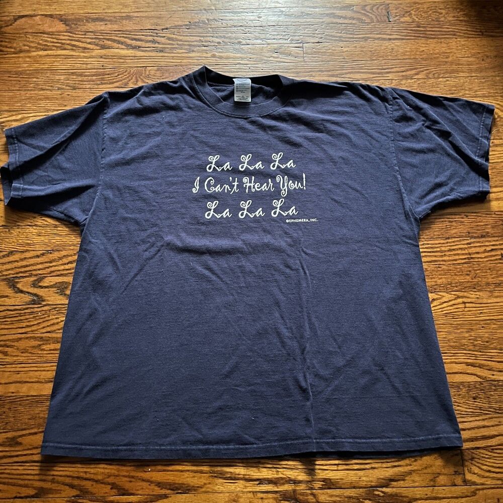 Vintage Delta Magnum Weight La La La I Can't Hear You T-Shirt 2XL Blue Ephemera